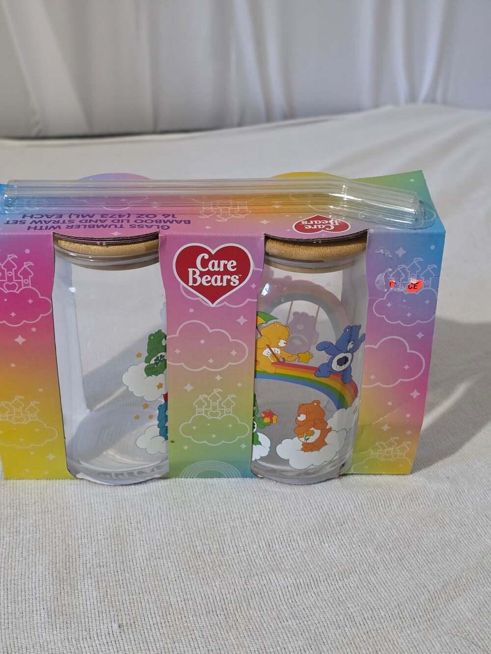 Care Bears Glass Can Tumbler Set of 2 Bamboo Lid